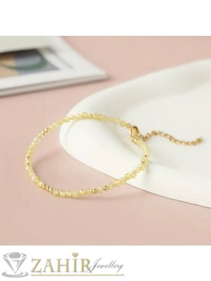 Мега яка гривна за ръка или глезен от естествен жълт цитрин 3 мм топче и стоманени елементи, закопчалка и удължител - GA3065